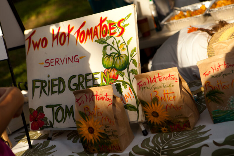 Fried green tomatoes sign at KCC Farmers' Market.