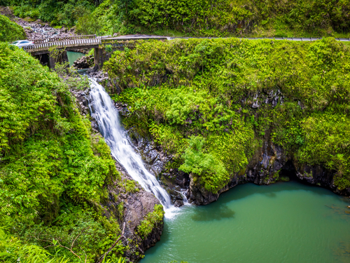 Road to Hana: Wailua Iki Falls and bridge. Hawaii travel. Things to do in Maui. Things to do in Hawaii.