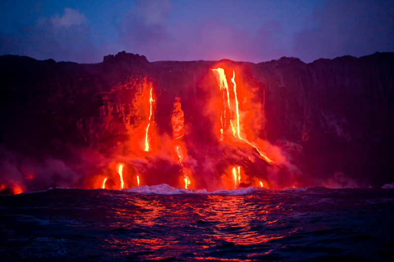 Lava flowing into the ocean.