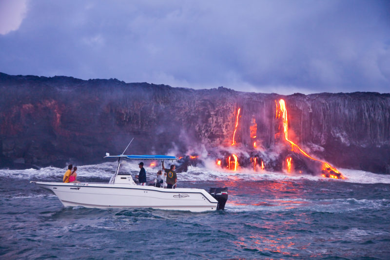 Viewing the lava up close.