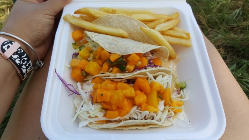 Fish tacos with mangos.