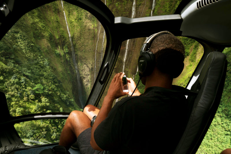 Hawaii waterfalls from a helicopter