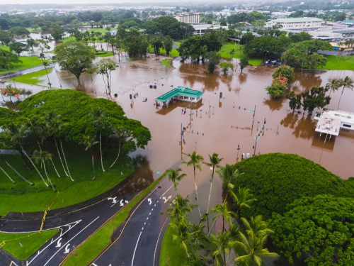 Flooding in Hawaii after a hurricane brought record amounts of rain to the Big Island.