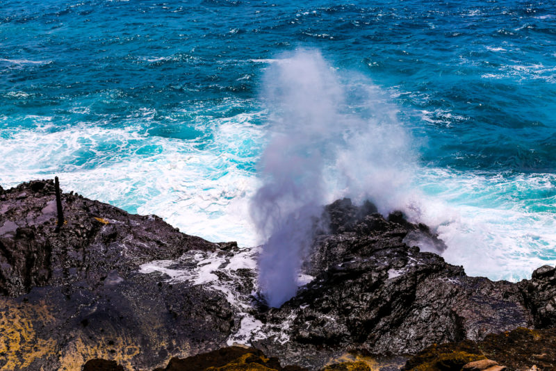 Halona blowhole with big waves.