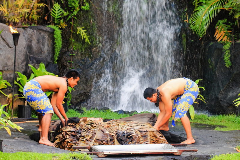 Polynesian Cultural Center preparing kalua pig.