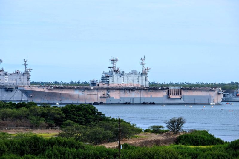 The Best Lookout For Pearl Harbor Ships Is At Leeward Community College - A two-tone Pearl Harbor ship.