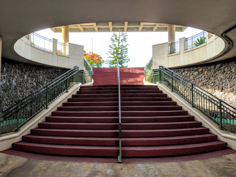 The Best Lookout For Pearl Harbor Ships Is At Leeward Community College - The central staircase at LCC.