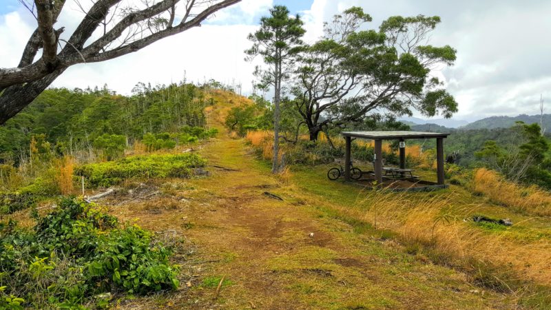 The picnic table is the end of the easy Manana trail. If you continue on, it becomes the much more difficult ridge hike.