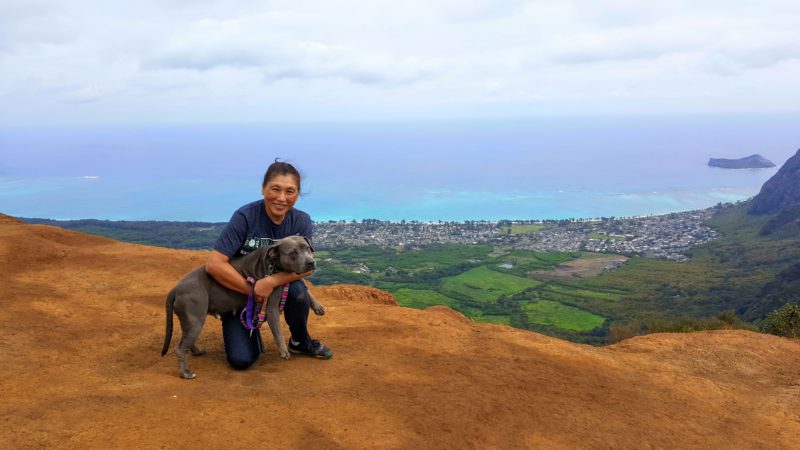 Mom and Daisy on the top of Kuliouou.