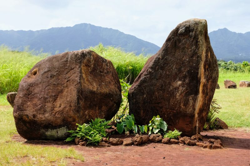 This is the gate marker for Kukaniloko. When you see these 2 stones, you'll know you're close.