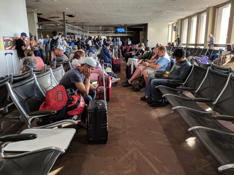 The gates at Honolulu International Airport can get crowded especially when there's construction nearby.