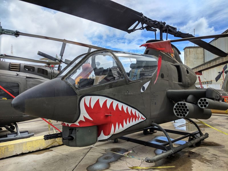 Pacific Aviation Museum's AH-1 Cobra attach helicopter with menacing teeth.