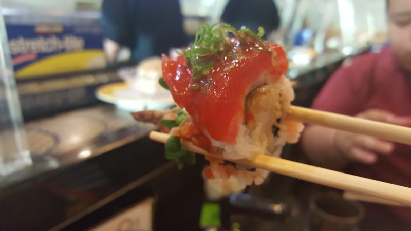 A bite of Kazoku Sushi's red dragon roll before it disappeared.