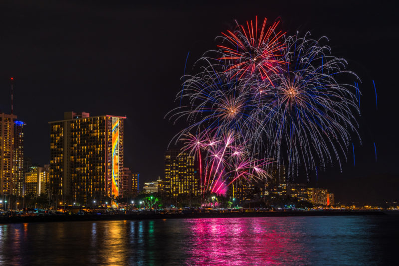 Fireworks from Hilton Hawaiian Village | Phillip B. Espinasse / Shutterstock.com