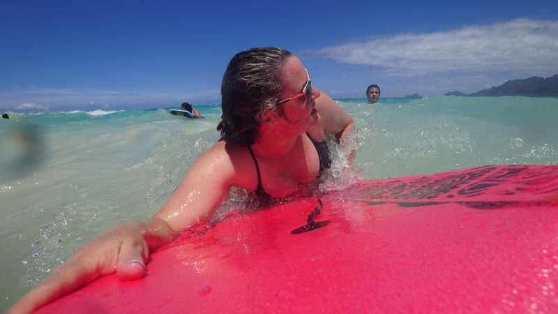 Boogie boarding at Bellows beach.