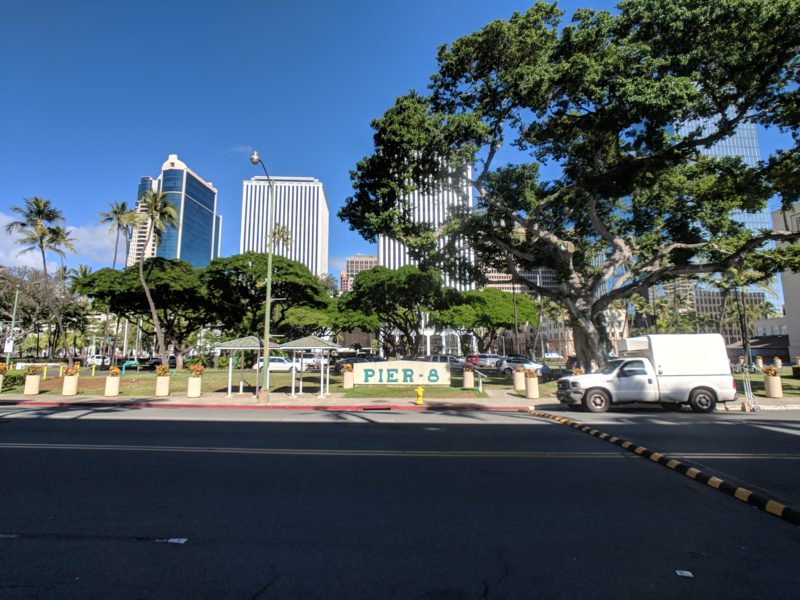 Parking lot in front of Aloha Tower Marketplace.