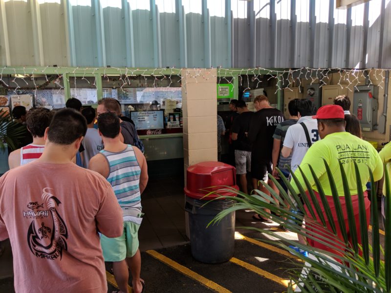 Rainbow Drive-In: Tourists and local residents standing in line for their plate lunch. Hawaii travel. Things to do in Oahu. Things to do in Hawaii.