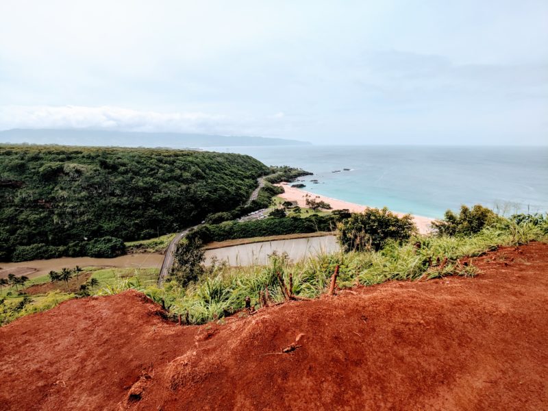 The view from above Waimea Valley looking out to Waimea Bay.