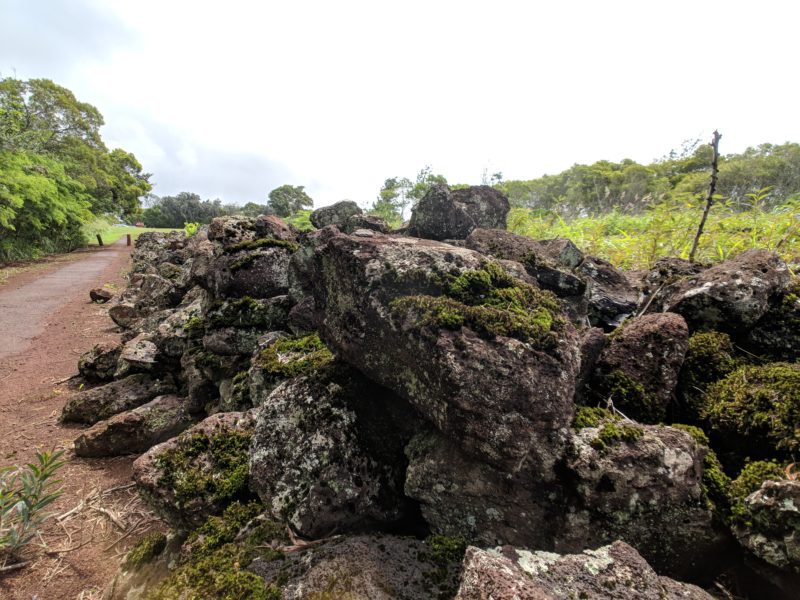 Heiau ruins while walking along the path.