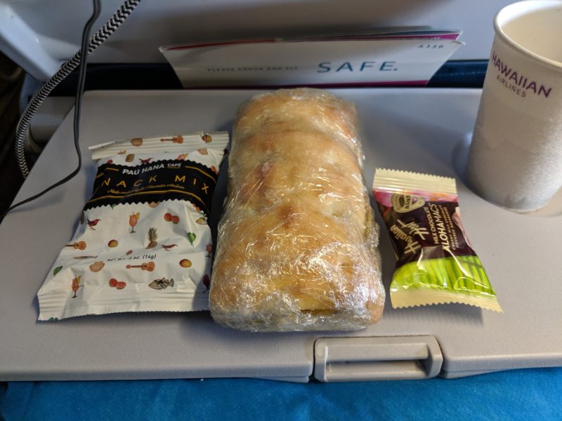 Hawaiian Airlines Boston to Honolulu flight breakfast.