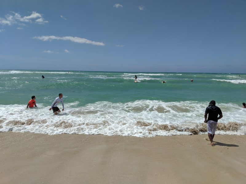 Surfing at White Plains Beach.