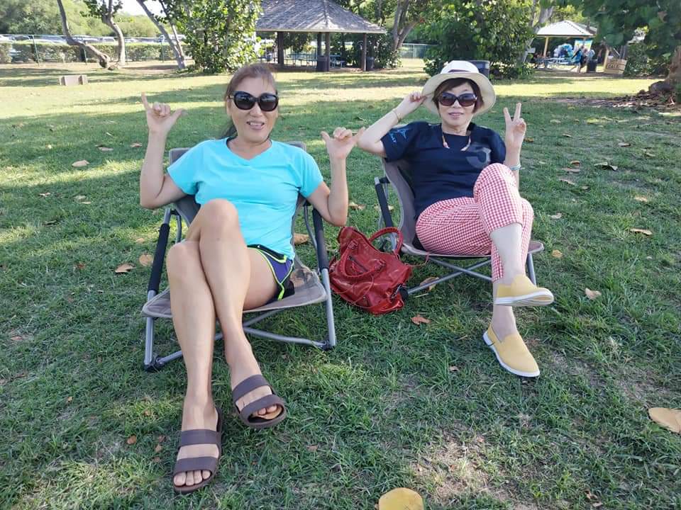 My Mom and Aunty in the shade at White Plains Beach.