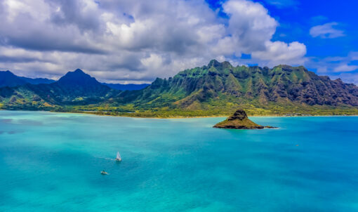 Aerial view of Chinaman's Hat in Oahu.