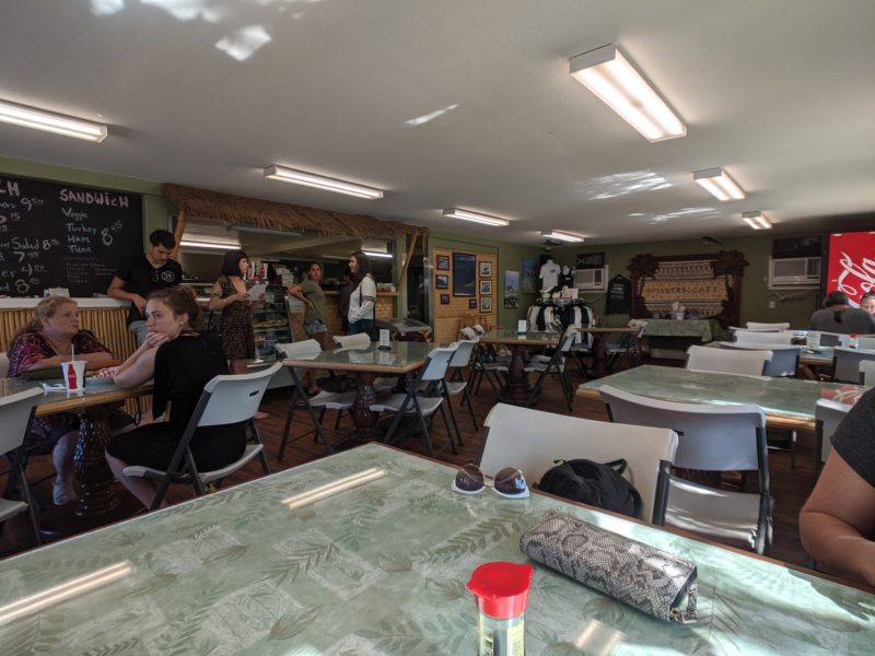 Simple picnic tables and chairs indoors, but it's clean, well-organized, and great customer service.