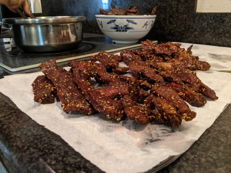 Deep-fried pork jerky