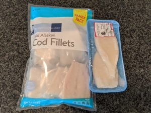 Frozen cod fillets.