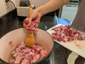 Stir and separate the bacon as they tend to stick together.