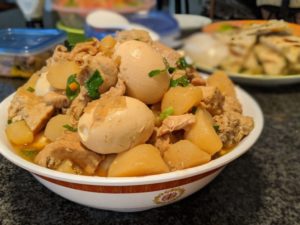 Shoyu chicken with potatoes and eggs