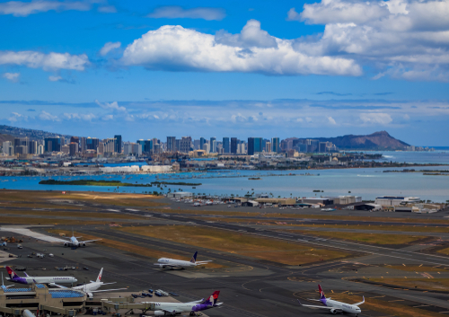 Honolulu International Airport with Waikiki and Diamond Head in the background. Editorial credit: SvetlanaSF / Shutterstock.com