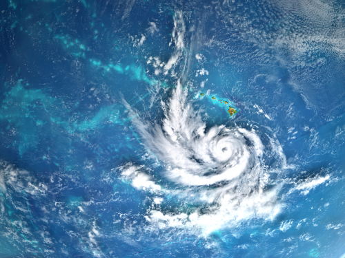 Hurricane Lane approaching Hawaii in August 2018. 3D illustration. Elements of this image furnished by NASA.