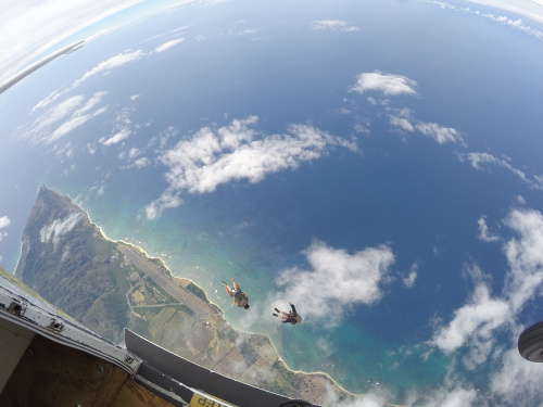 Skydiving above North Shore, Oahu.