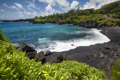 A black sand beach at Waianapanapa State Park.