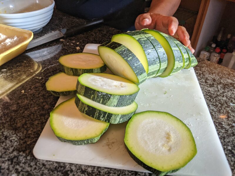 Cocozelle zucchini slices.