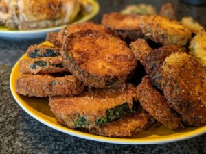 Fried zucchini on a plate. Hawaii recipes, living in Hawaii, things to do in Hawaii.