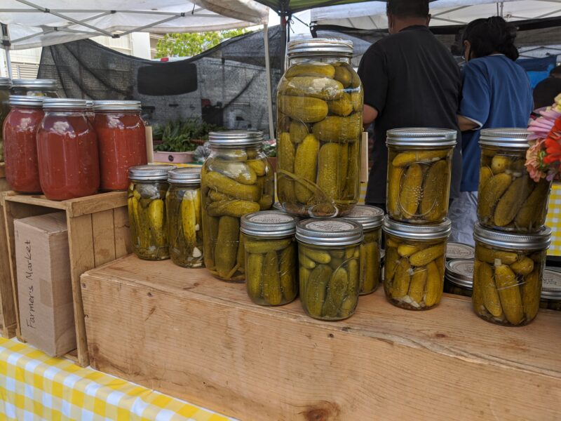 Bottled pickles at Mililani Farmers' Market.