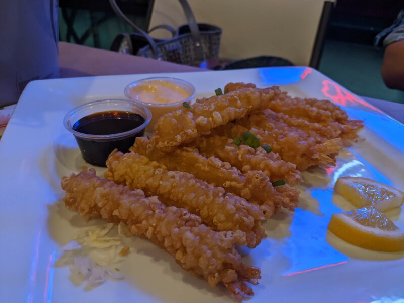 We ordered a couple of appetizers: tempura and french fries.