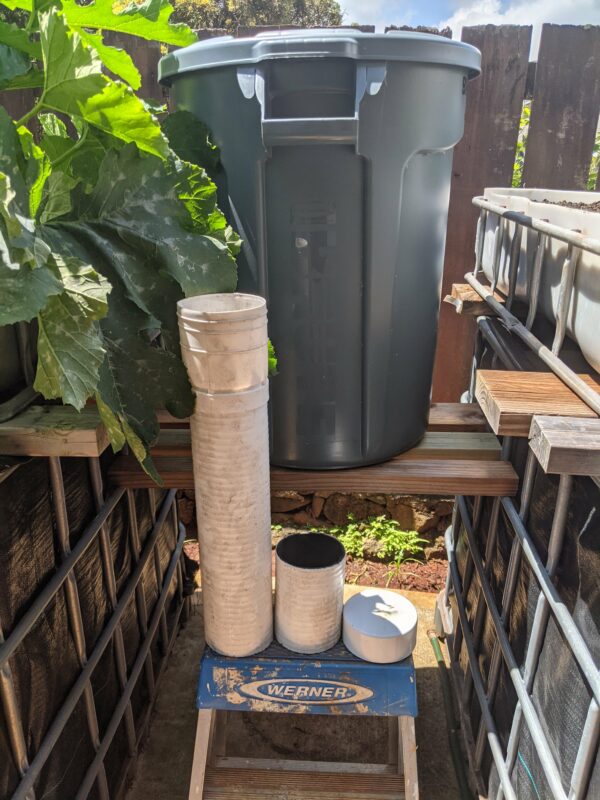 These are the drain pipes I used for the water guide that would direct the incoming water down towards the bottom of the settler. The rubbish can is actually my first failed attempt, which you can read about further down this post.