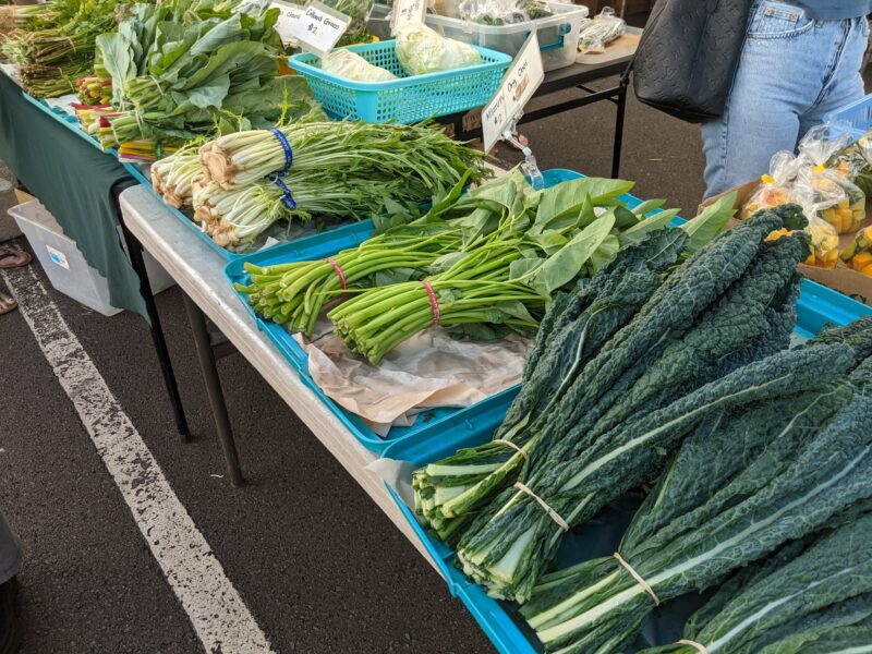 Many booths sell fresh fruits and vegetables.