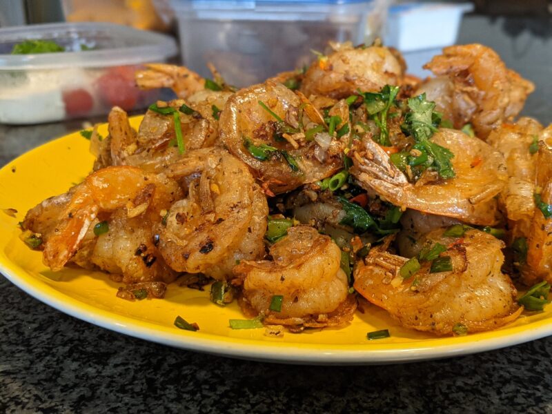 One of my favorites: salt and pepper shrimp that's so crispy you can eat the shell and tail!