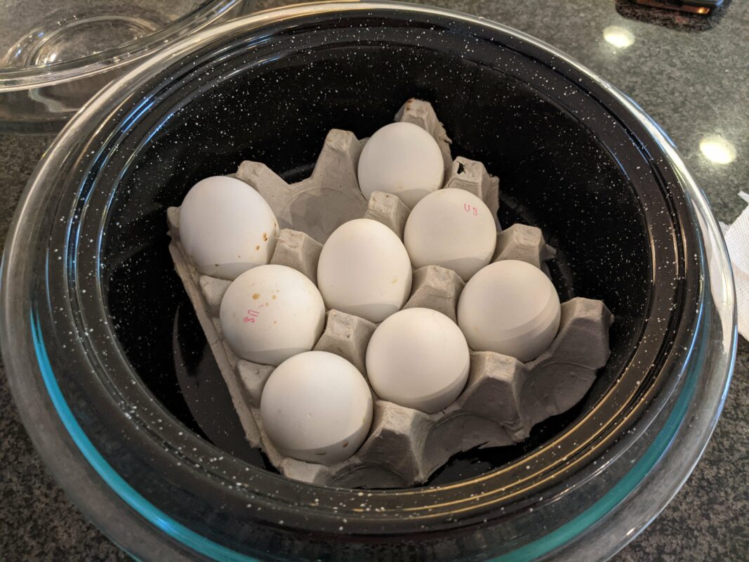 Hard-boiled eggs without water.