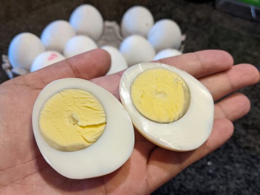 Hard-boiled eggs without water.