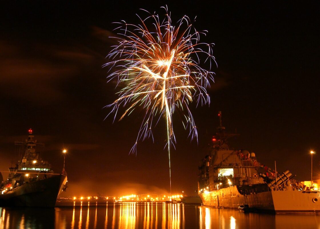 Fireworks from USS Missouri