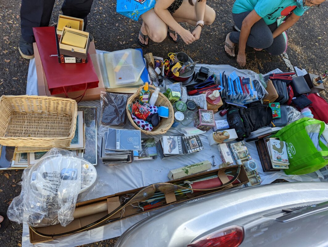 Household items on the ground.